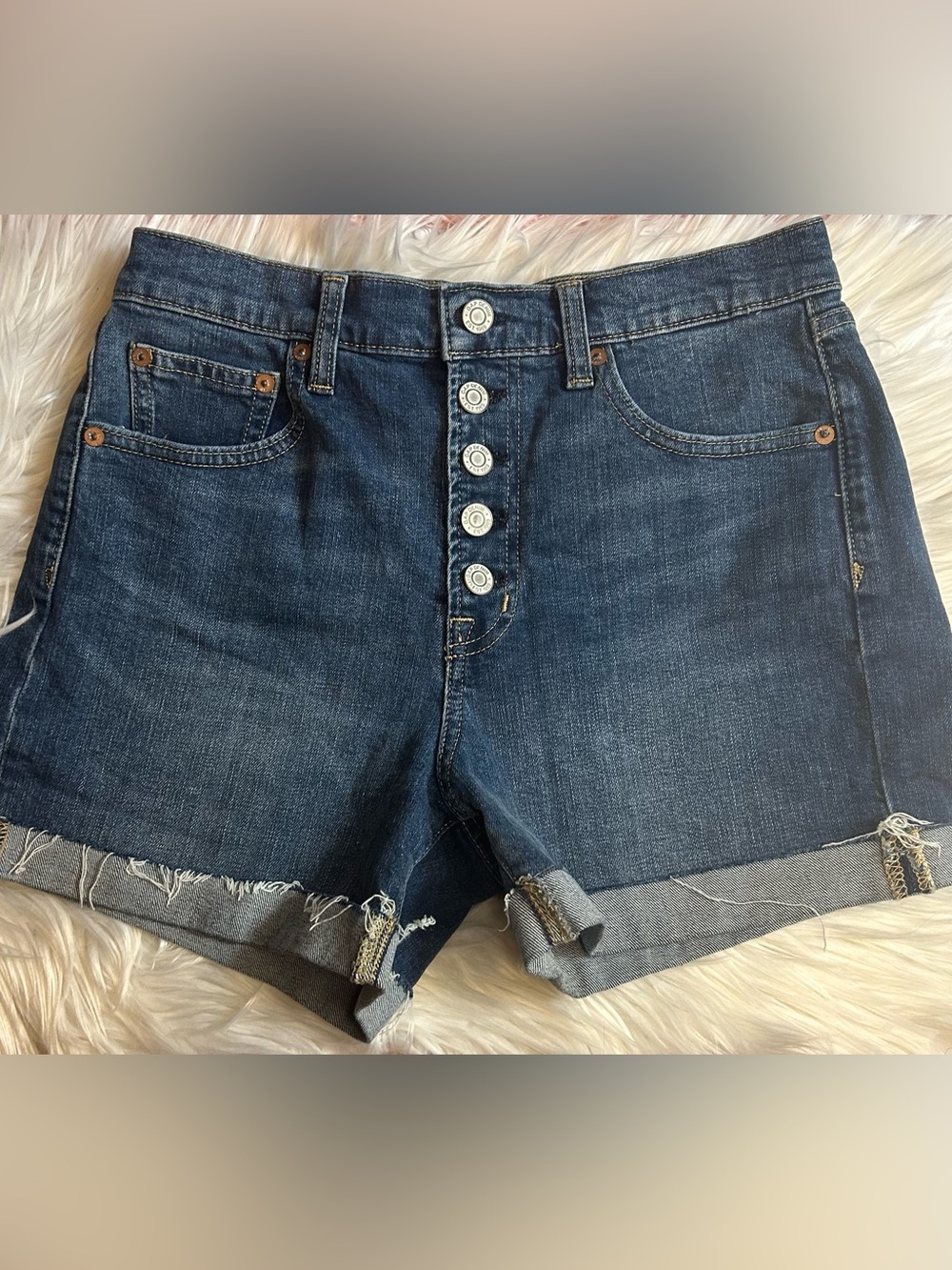 GAP Dark Blue High-Waist Button-Front Denim Shorts